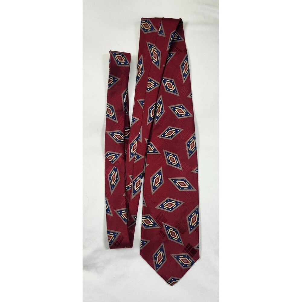 Vintage Abercrombie & Fitch Italian Silk Tie Red Gold Diamond Geometric Evil Eye